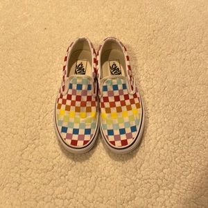 Rainbow slip-on vans in size 8